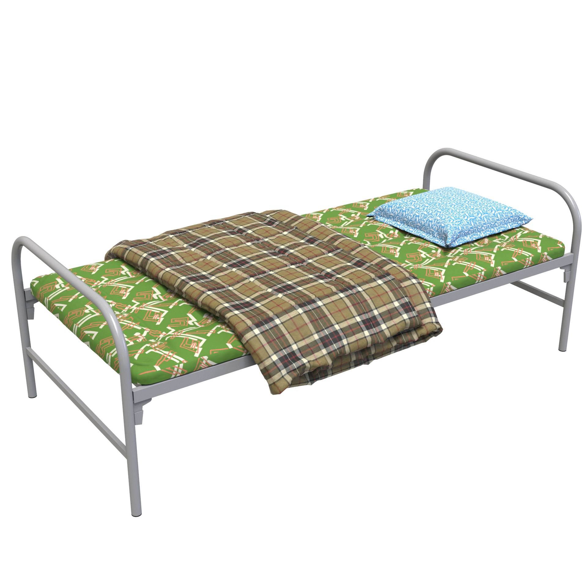 Фото кровать - олимп-1 (2064х907х620 мм) с ватным матрасом подушкой и одеялом для персонала сетка 100х50 мм